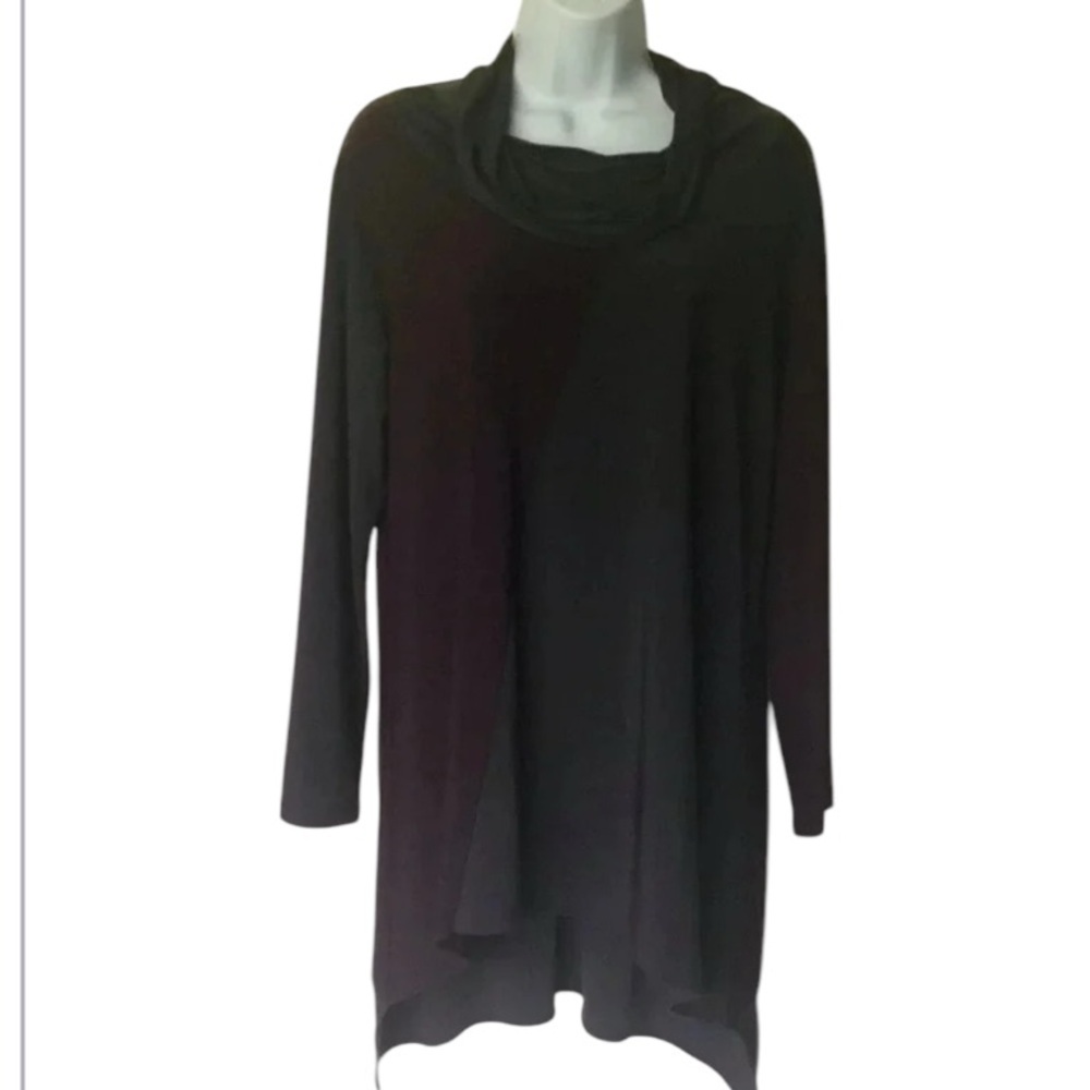 Sun Kim USA Charcoal Gray Plum Colorblock 3/4 Sleeve Asymmetrical Cowl Tunic S - Picture 8 of 10